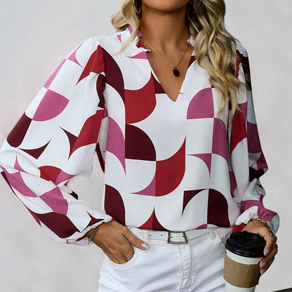 Damen Bluse Geometrisches Muster Lässiger Schnitt Eveloria