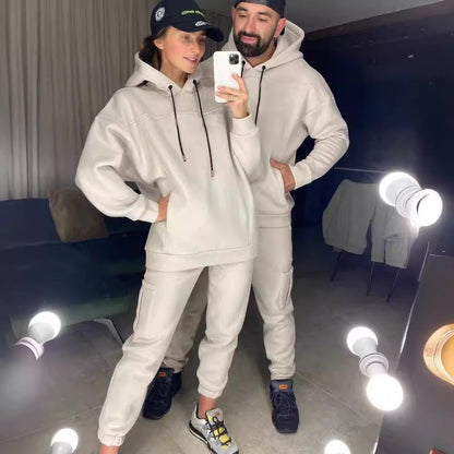 Damen Hoodie Jogginghose Anzug mit Taschen und Kordelzug - Eveloria