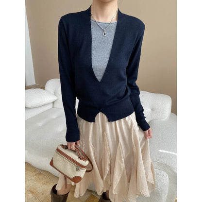 Damen Pullover V-Ausschnitt Feine Textur Figurbetonter Taillierung