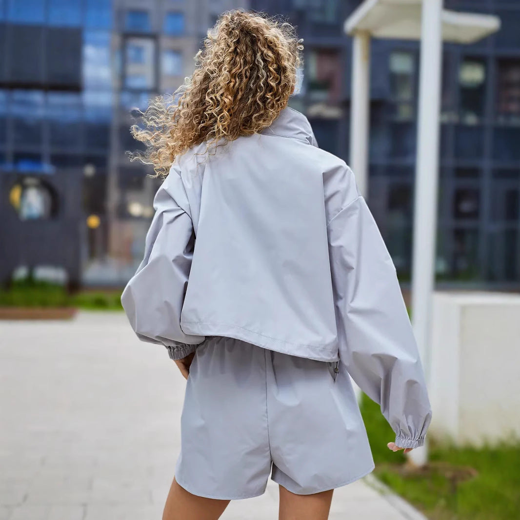 Damen Sportset Blousonjacke Lässige Shorts