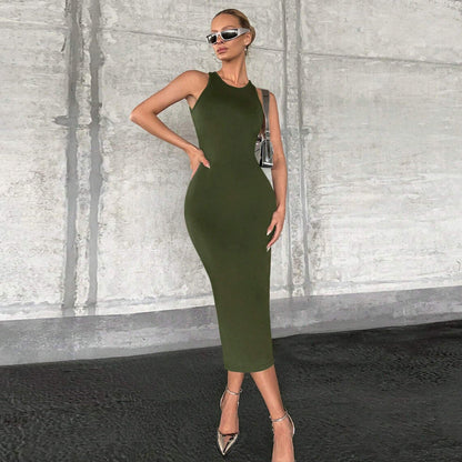 Damen Midi-Kleid U-Boot-Ausschnitt Rippendetails Eveloria
