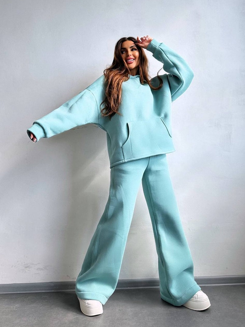 Damen Kapuzenpullover Set mit weiter Hose aus Baumwolle
