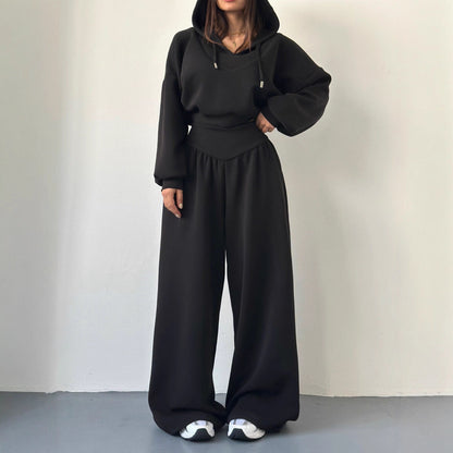 Damen Sport-Loungewear-Set mit Cropped-Hoodie und weiter Hose
