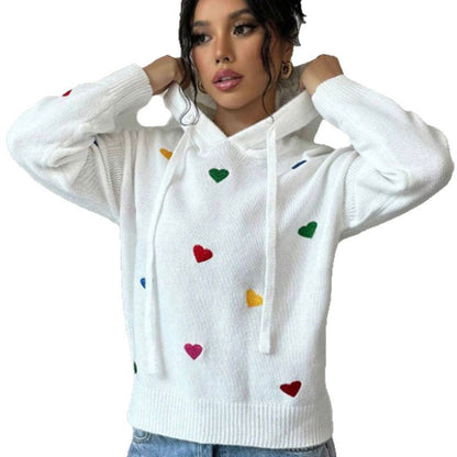 Damen Hoodie Kapuze Bunt Herzdesign Eveloria