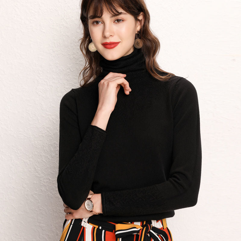 Damen Rollkragenpullover Feines Strukturmuster Eveloria