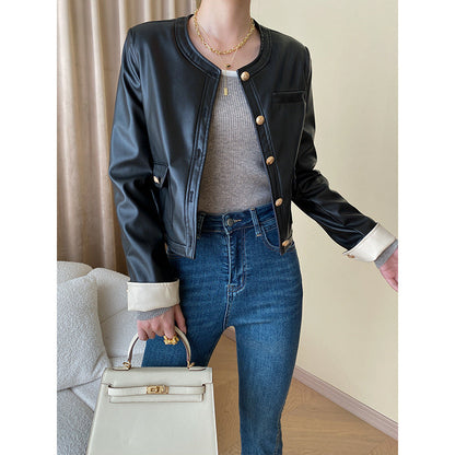 Damen Kunstlederjacke Diagonalschnitt Eveloria