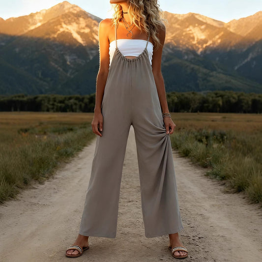 Damen Jumpsuit mit verstellbaren Trägern und weitem Bein - Eveloria