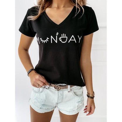 Damen T-Shirt V-Ausschnitt Kreativer Schriftzug Weißenfarben nicht