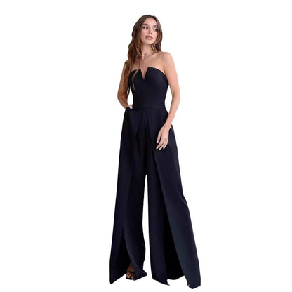Damen Jumpsuit V-Ausschnitt Schwingende Beine Eveloria