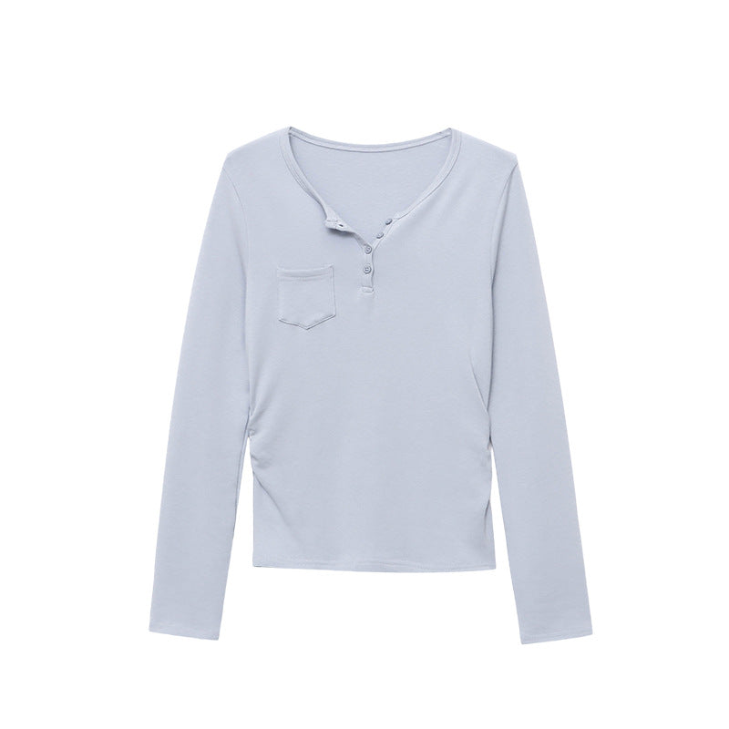 Damen Langarmshirt mit Knöpfen und Brusttasche Eveloria