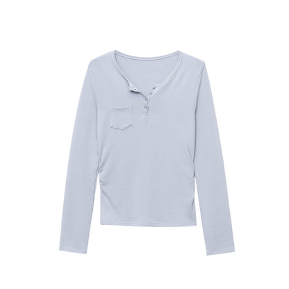 Damen Langarmshirt mit Knöpfen und Brusttasche Eveloria