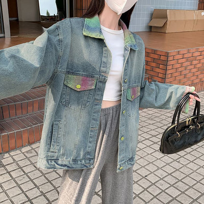 Damen Oversized Denimjacke Bunt Eveloria - Eveloria