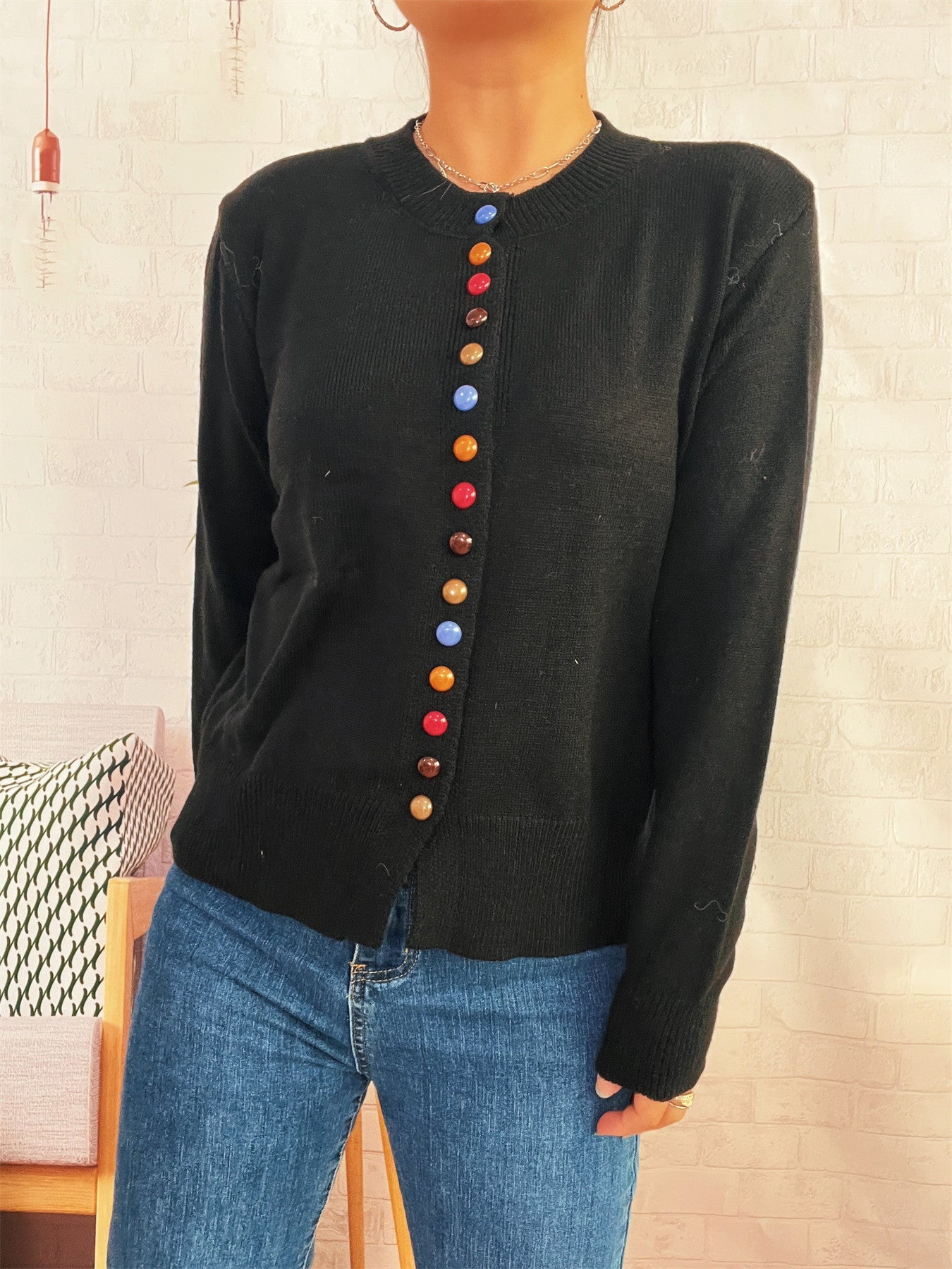 Damen Strickjacke Farbenfroh Knopfdetail