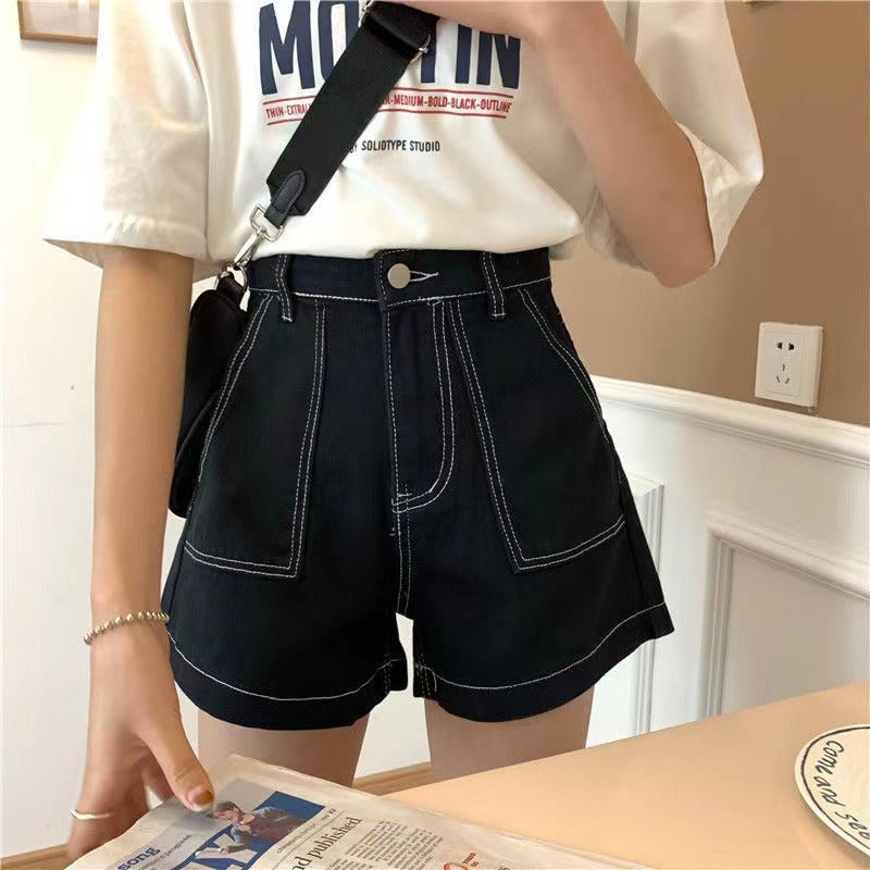 Damen High-Waist Shorts Lässig Mit Taschen