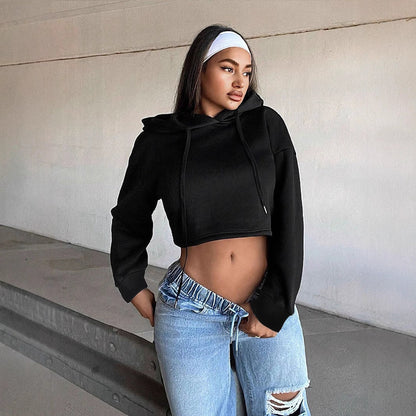 Damen Cropped Sweatshirt Locker Kapuze Grau Eveloria - Eveloria