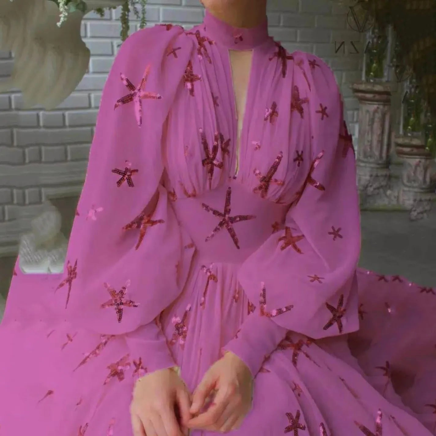 Damen Abendkleid mit Pailletten und Transparenz Eveloria