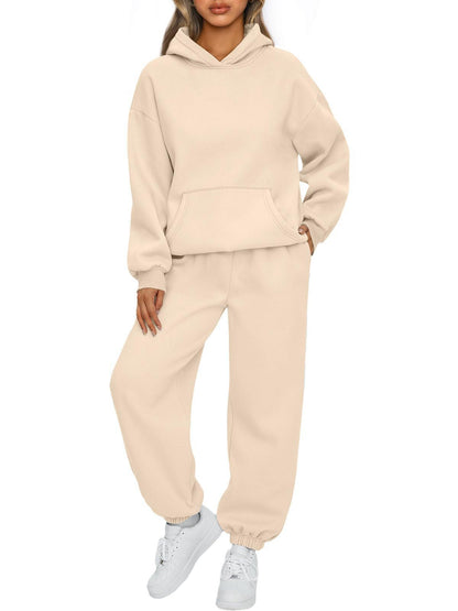 Damen Sportanzug Hoodie Jogginghosen Baumwolle Beige