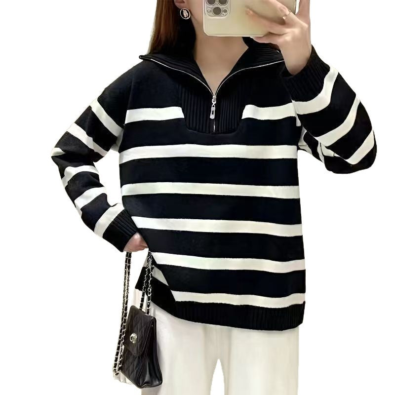 Damen Strickpullover Hochkragen Reißverschluss Grau Eveloria