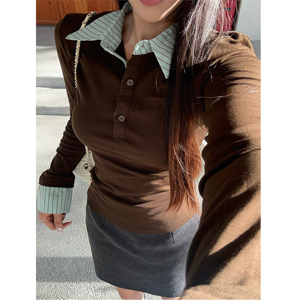 Damen Langarmshirt mit farbigem Kragen Eveloria - Eveloria
