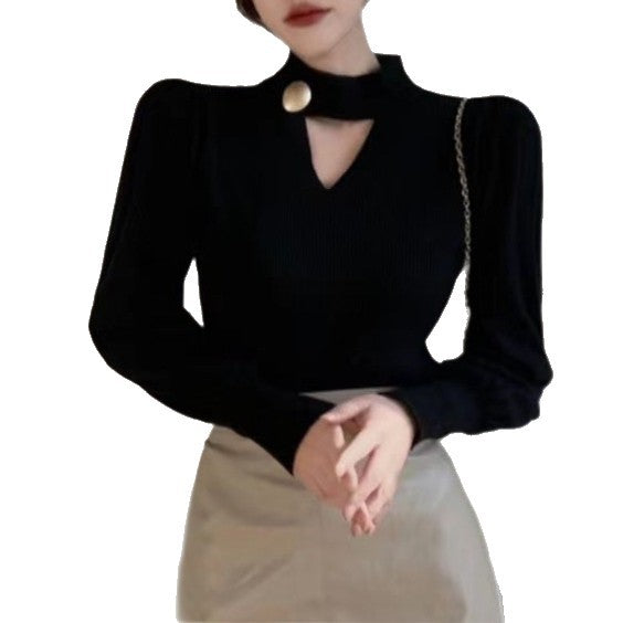 Damen Pullover V-Ausschnitt Dekorativer Knopfleiste