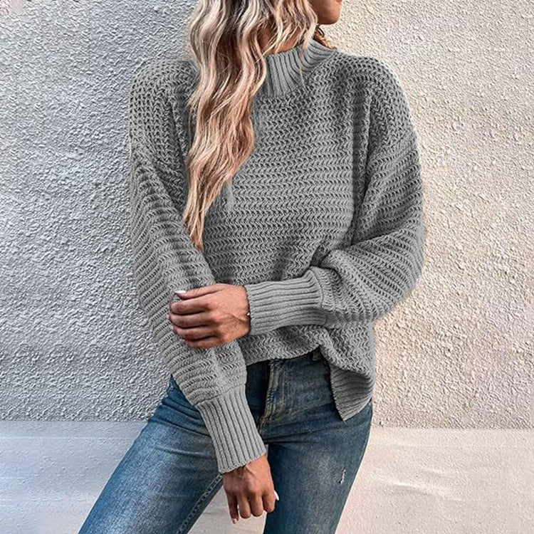 Damen Strickpullover Höher Kragen Strukturmasche Eveloria