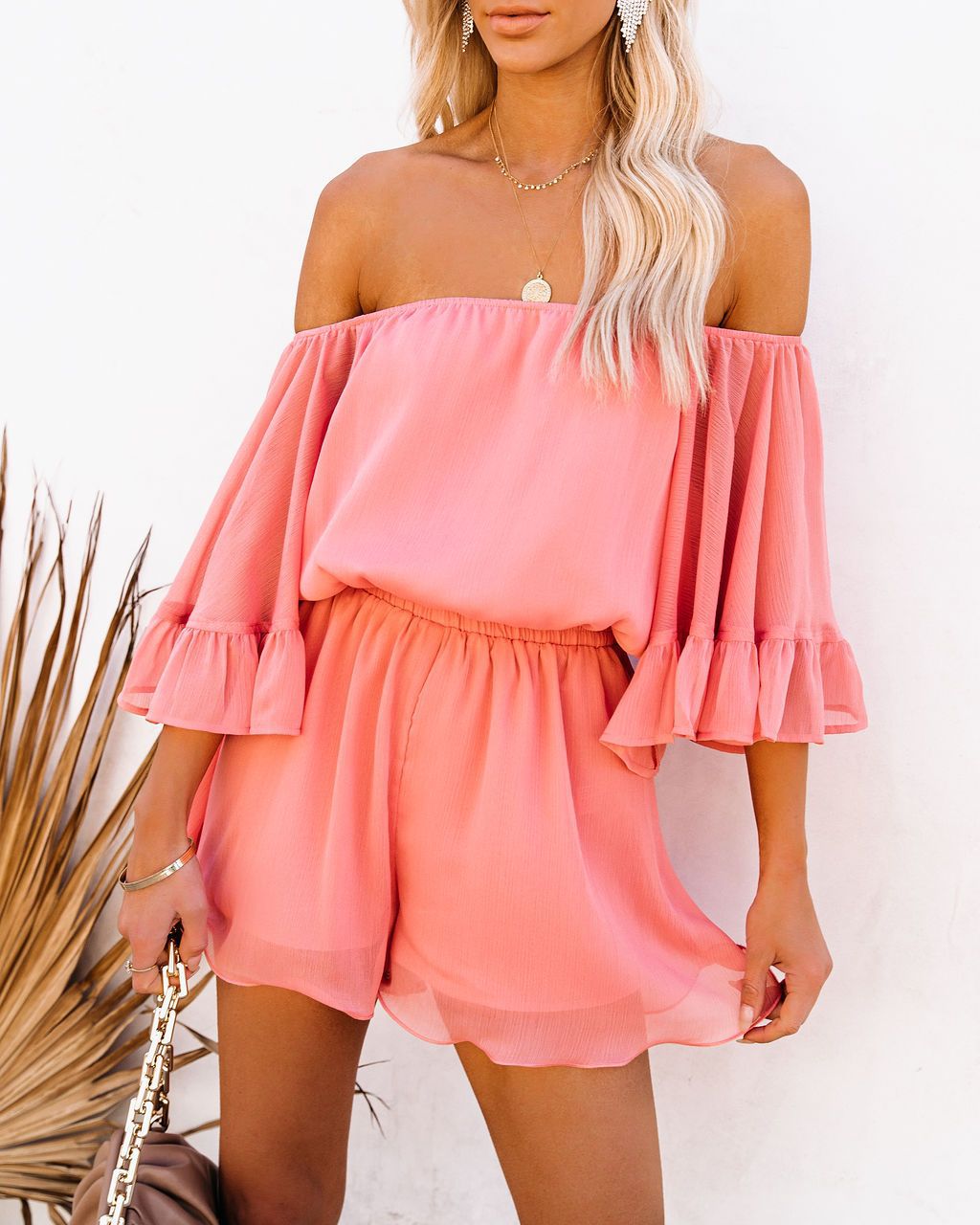 Damen Kurzoverall Off-Shoulder Voluminöse Ärmel Eveloria