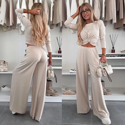 Eveloria Damen Freizeit-Set Crop- und weite Hose - Eveloria