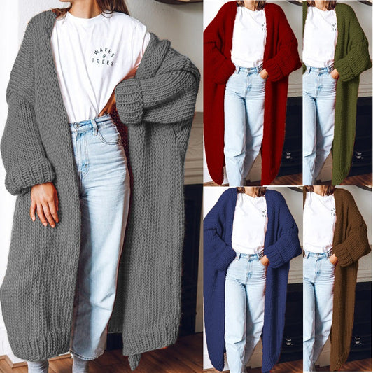 Damen Oversized Cardigan Grobstrick Komfort Taschen Beige - Eveloria