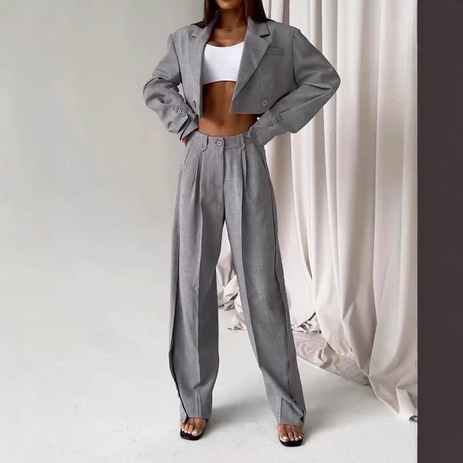 Damen Oversized Blazer Ensemble mit hoch taillierten Hosen Eveloria