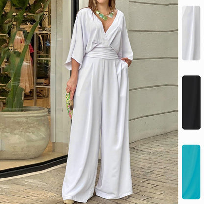 Damen High-Waist Jumpsuit Weites Bein Kimonoärmel Eveloria - Eveloria