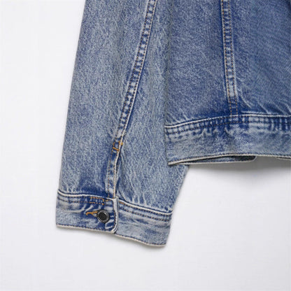 Damen Denimjacke Asymmetrisch Mit Taschen Blau Eveloria