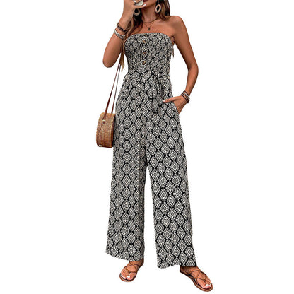 Damen Jumpsuit Boho-Muster Elastischer Bund Eveloria