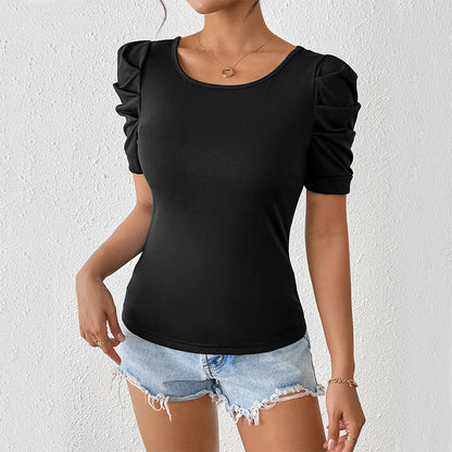 Damen Bluse Puffärmel Dekoratives Schleifendetail Eveloria