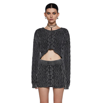 Damen Grobgestricktes Crop- Minirock-Set - Eveloria