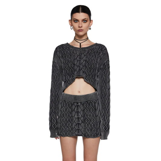 Damen Grobgestricktes Crop- Minirock-Set - Eveloria