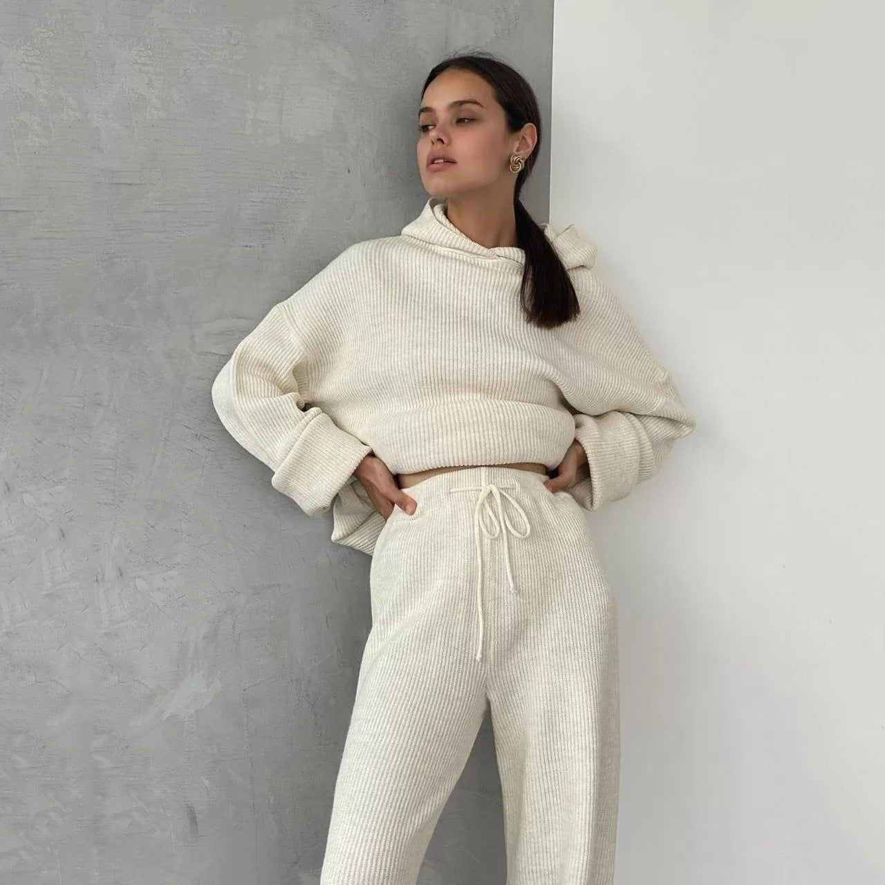 Damen Langarm Hoodie Palazzo Hosen Set Bequem Eveloria