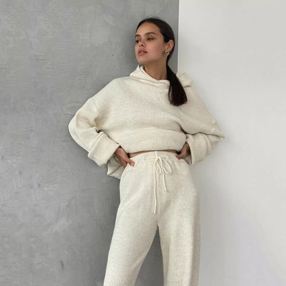 Damen Langarm Hoodie Palazzo Hosen Set Bequem Eveloria
