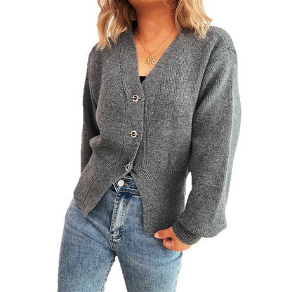 Damen Strickjacke V-Ausschnitt mit Knöpfen Elegant Eveloria