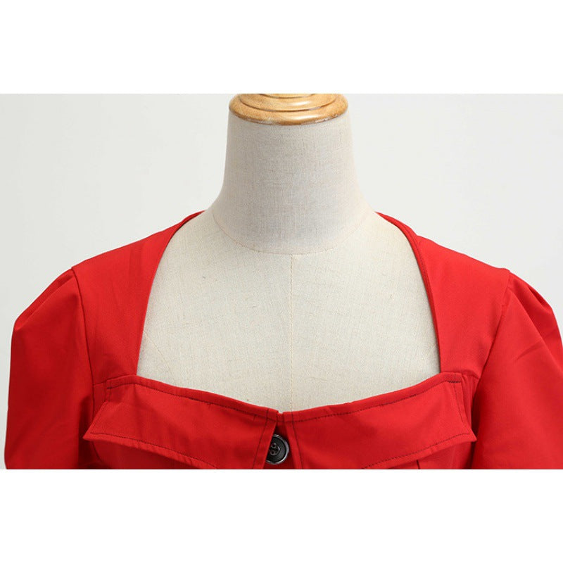 Damen Swingkleid mit Knopfleiste und Taillengürtel Eveloria
