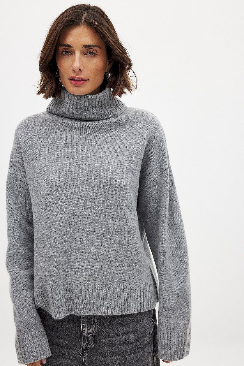 Damen Rollkragenpullover Feinstrick Beige