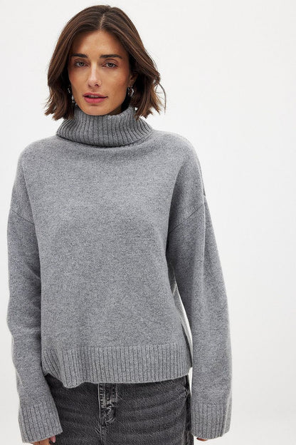 Damen Rollkragenpullover Feinstrick Beige