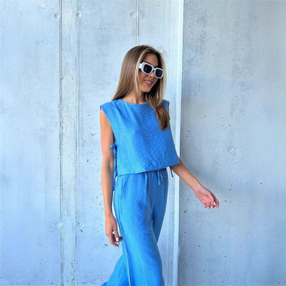 Damen Jumpsuit Weitbeinig Geschichtetes Oberteil Kordelzug