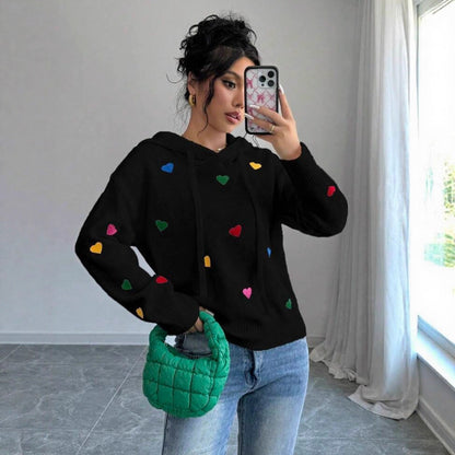 Damen Hoodie Kapuze Bunt Herzdesign Eveloria