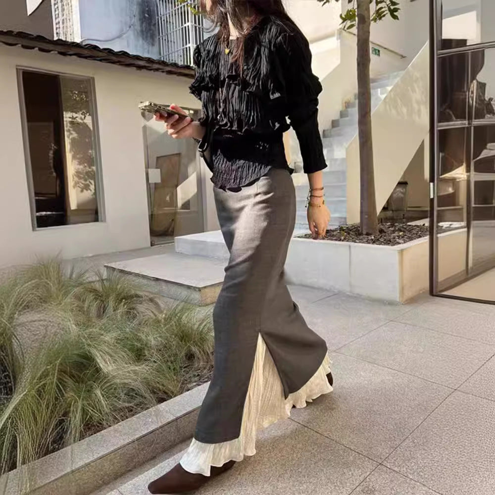 Damen Maxi-Rock Lagenlook Mit Schlitzen Eveloria