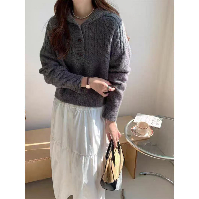 Damen Strickpullover Großer Kragen Eveloria