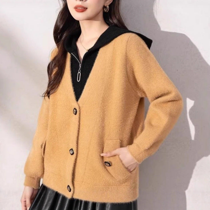 Damen Strickjacke Kuschelig mit Knöpfen Beige