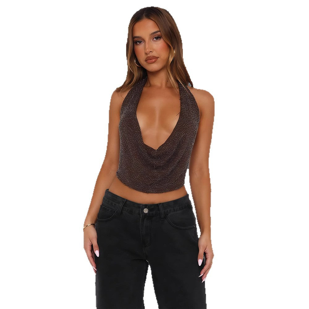 Damen Cowl-Neck mit Glitzer Effekt und tiefem Ausschnitt