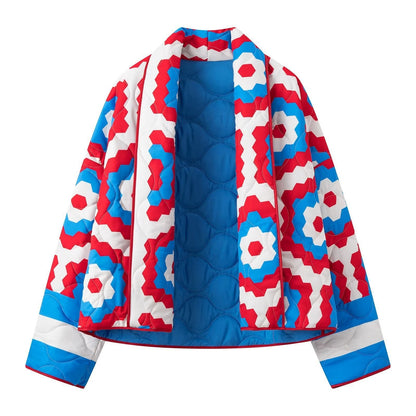 Damen Steppjacke Geometrisches Muster Bequem Eveloria