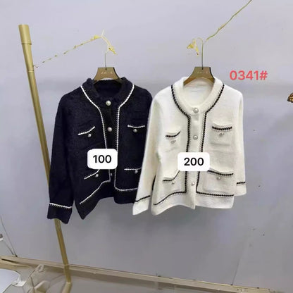 Damen Strickjacke Elegantes Design Kontrastdetails