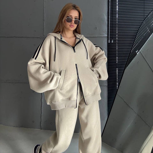 Damen Hoodie Doppelter Reißverschluss Lässiger Schnitt Eveloria - Eveloria